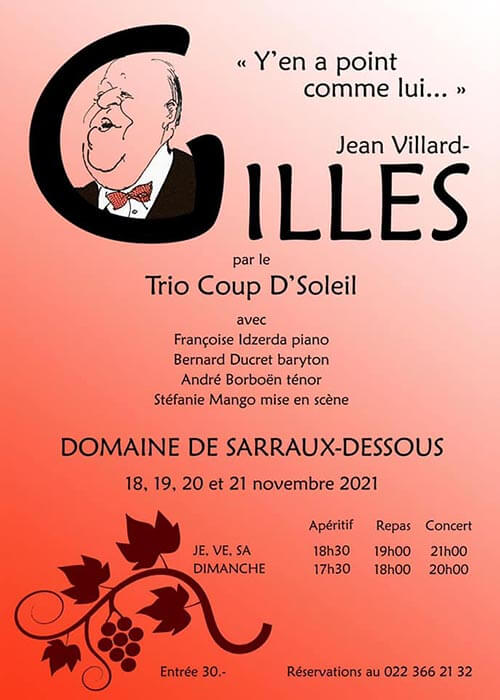 Affiche Jean Villard-Gilles par le Trio Coup d'Soleil au Domaine de Sarraux-Dessous